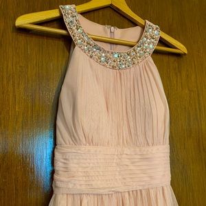 Pink halter neck with pearls and rhinestones homecoming dress